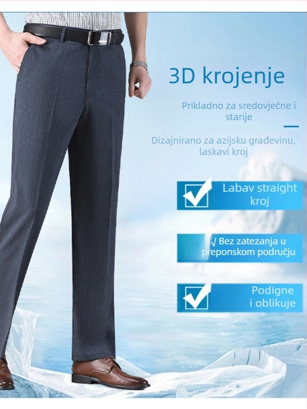 Muške ljetne hlače od lana s Ice Silk, ležernog kroja, duge hlače za muškarce srednje dobi i starije dobi