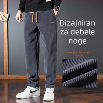 Muške casual sportske hlače, japanski retro stil, ravni kroj, srednji pojas, vezanje za zatvaranje, flis podstava, poliester