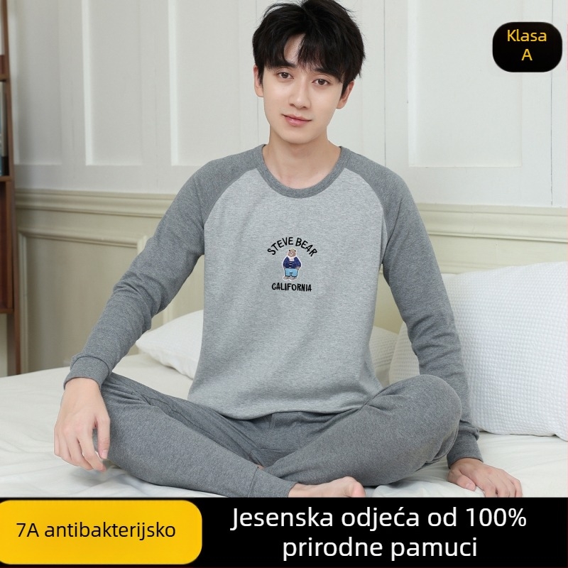 Mladički pamukasti jesenski termalni set (gornji dio + donji dio) – 100% pamuk, prozračan, antibakterijski, zadržava toplinu, 500 g/komplet, tanak, dobna skupina 13–18