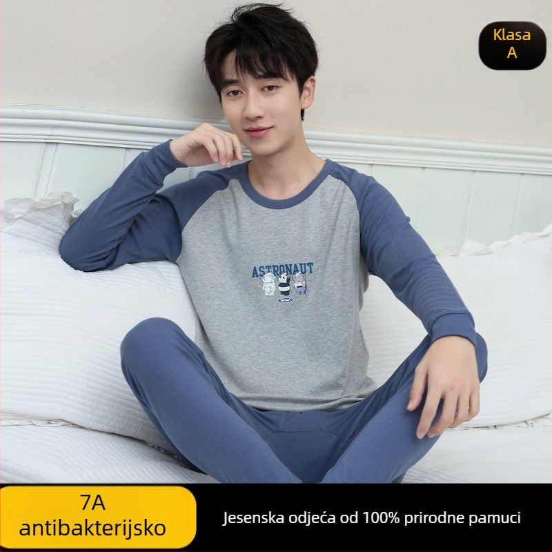 Mladički pamukasti jesenski termalni set (gornji dio + donji dio) – 100% pamuk, prozračan, antibakterijski, zadržava toplinu, 500 g/komplet, tanak, dobna skupina 13–18