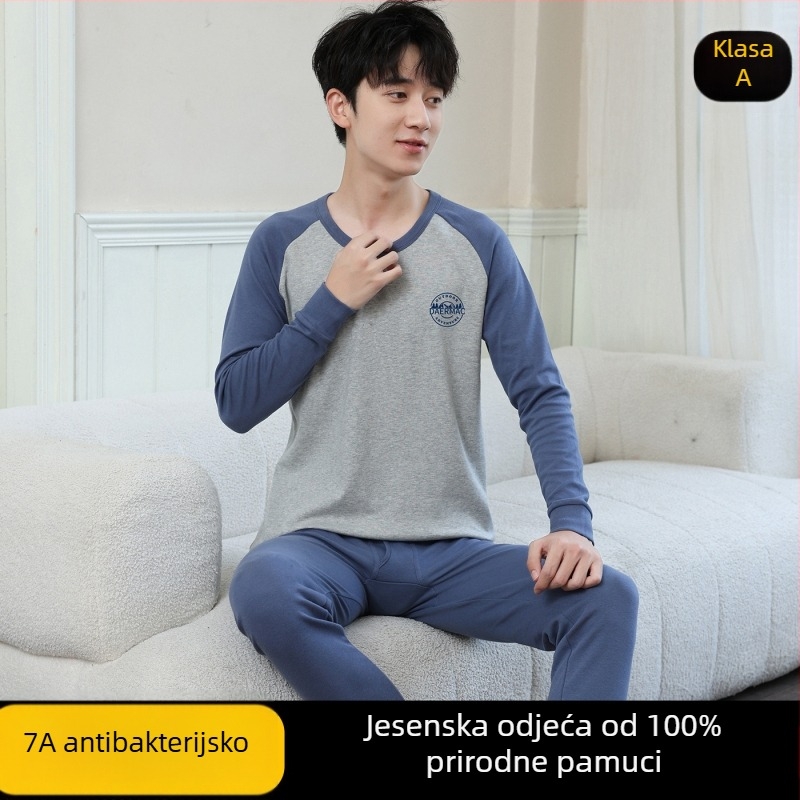 Mladički pamukasti jesenski termalni set (gornji dio + donji dio) – 100% pamuk, prozračan, antibakterijski, zadržava toplinu, 500 g/komplet, tanak, dobna skupina 13–18