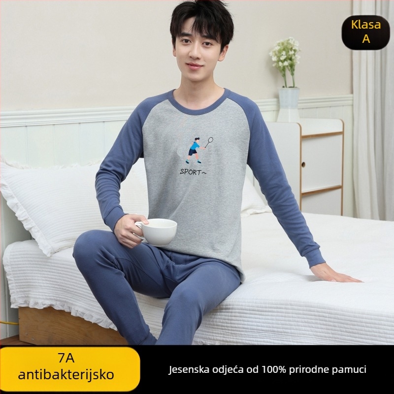 Mladički pamukasti jesenski termalni set (gornji dio + donji dio) – 100% pamuk, prozračan, antibakterijski, zadržava toplinu, 500 g/komplet, tanak, dobna skupina 13–18