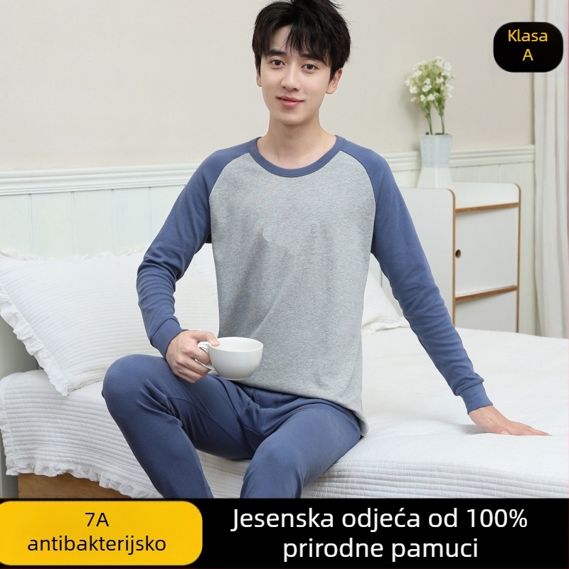 Mladički pamukasti jesenski termalni set (gornji dio + donji dio) – 100% pamuk, prozračan, antibakterijski, zadržava toplinu, 500 g/komplet, tanak, dobna skupina 13–18