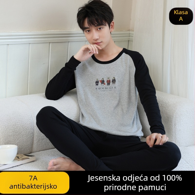 Mladički pamukasti jesenski termalni set (gornji dio + donji dio) – 100% pamuk, prozračan, antibakterijski, zadržava toplinu, 500 g/komplet, tanak, dobna skupina 13–18