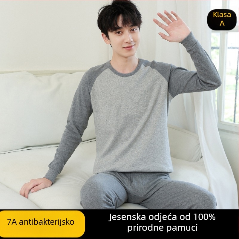 Mladički pamukasti jesenski termalni set (gornji dio + donji dio) – 100% pamuk, prozračan, antibakterijski, zadržava toplinu, 500 g/komplet, tanak, dobna skupina 13–18