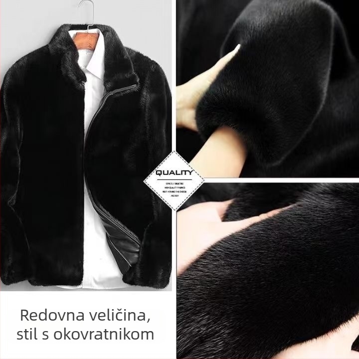 Muški kaput od mink krzna sa kapuljom, srednja duljina, opuštenog kroja, zatvarač, prirodna krzna
