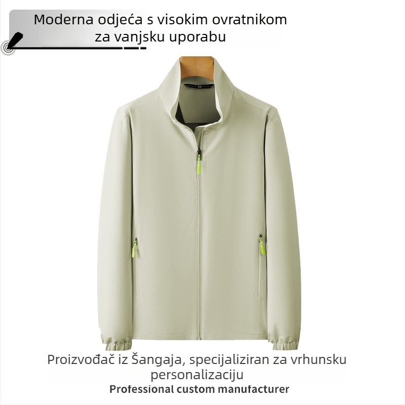 Muško tanko jakne s stojećim ovratnikom i zatvaračem, poliester mješavina, prozračan, brzo suši, UV zaštita, print, slobodan kroj, ljeto