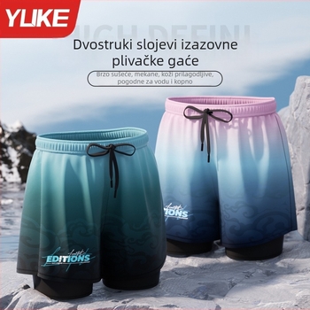 Muške plivačke šorceve od poliestera s prugama, dvostruki sloj, brzo sušeće, briefs stil, podstava od poliester