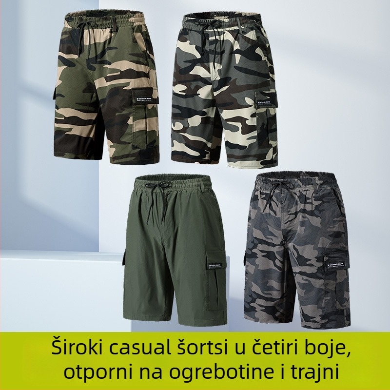 Muške šorts u vojnom stilu, prozračna mješavina pamuka i acetata, skraćena duljina, mikroelastičnost, sportski kroj