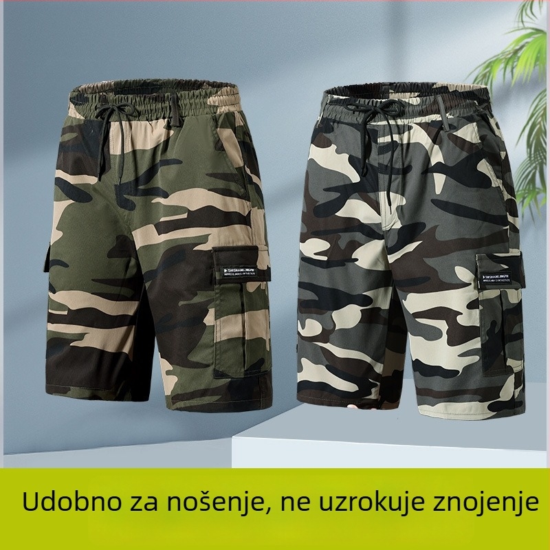 Muške šorts u vojnom stilu, prozračna mješavina pamuka i acetata, skraćena duljina, mikroelastičnost, sportski kroj