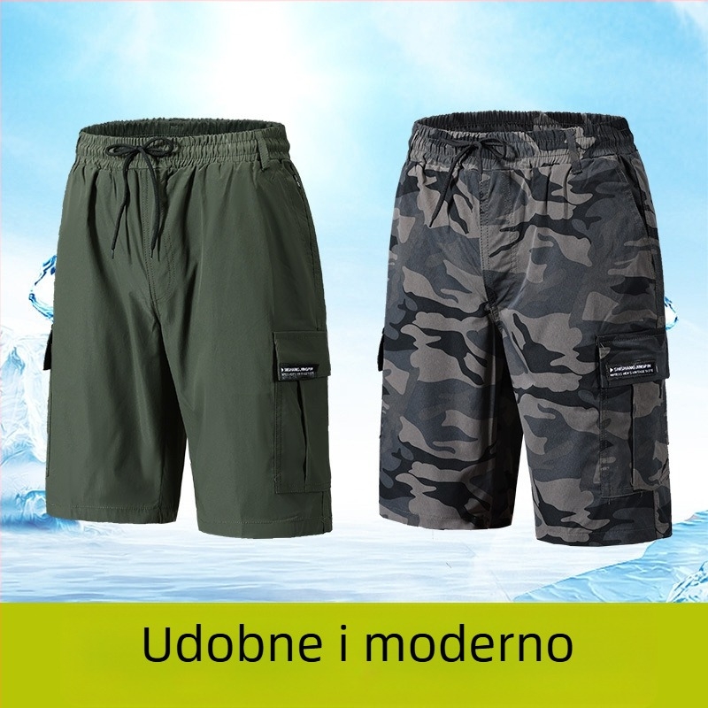 Muške šorts u vojnom stilu, prozračna mješavina pamuka i acetata, skraćena duljina, mikroelastičnost, sportski kroj