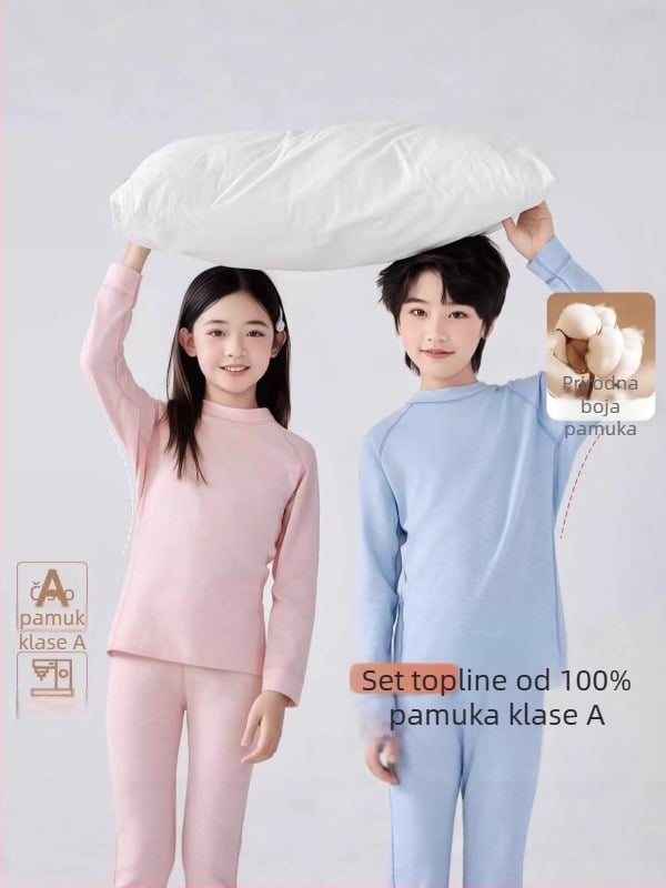 Dječji termalni komplet za donje rublje, dva komada, unisex, 95,8% pamuk, 4,2% elastan, mekan završetak, pogodan za zimu, jesen i proljeće