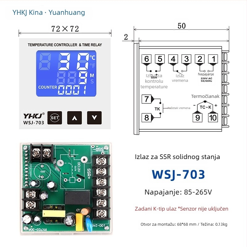 WSJ700 termostat za visoku snagu upravljanja temperaturom, prilagodljiv, digitalni prikaz, inteligentni automatski konstantni nadzor temperature, 220V, otvorena ugradnja