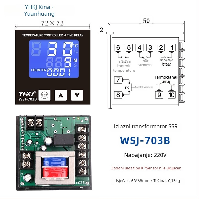 WSJ700 termostat za visoku snagu upravljanja temperaturom, prilagodljiv, digitalni prikaz, inteligentni automatski konstantni nadzor temperature, 220V, otvorena ugradnja