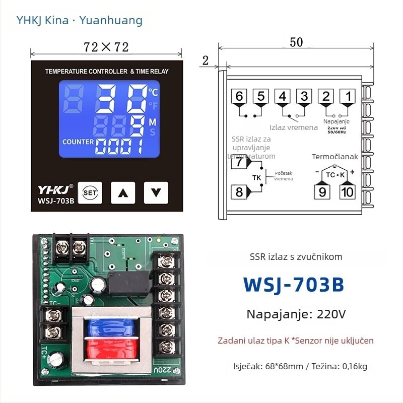 WSJ700 termostat za visoku snagu upravljanja temperaturom, prilagodljiv, digitalni prikaz, inteligentni automatski konstantni nadzor temperature, 220V, otvorena ugradnja