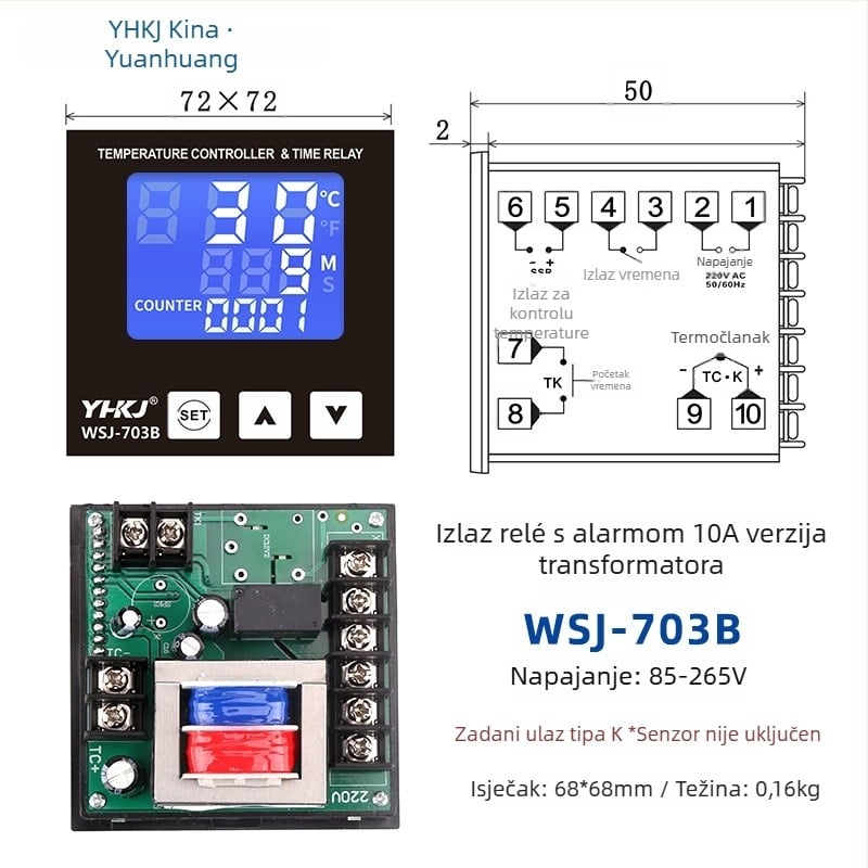 WSJ700 termostat za visoku snagu upravljanja temperaturom, prilagodljiv, digitalni prikaz, inteligentni automatski konstantni nadzor temperature, 220V, otvorena ugradnja