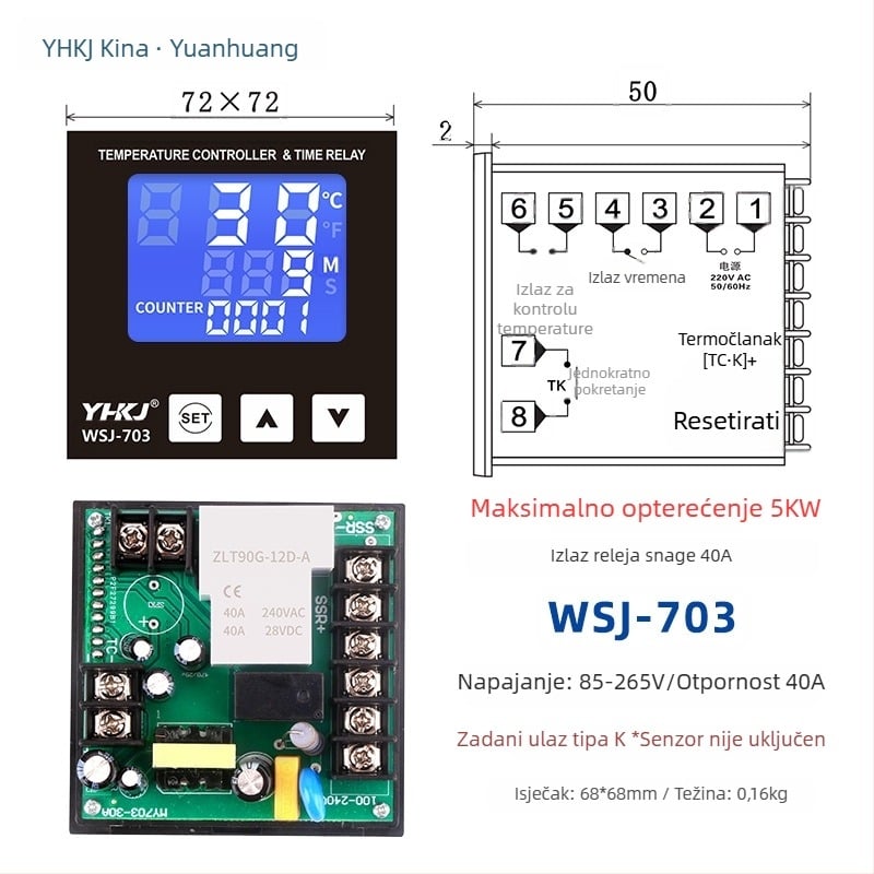 WSJ700 termostat za visoku snagu upravljanja temperaturom, prilagodljiv, digitalni prikaz, inteligentni automatski konstantni nadzor temperature, 220V, otvorena ugradnja