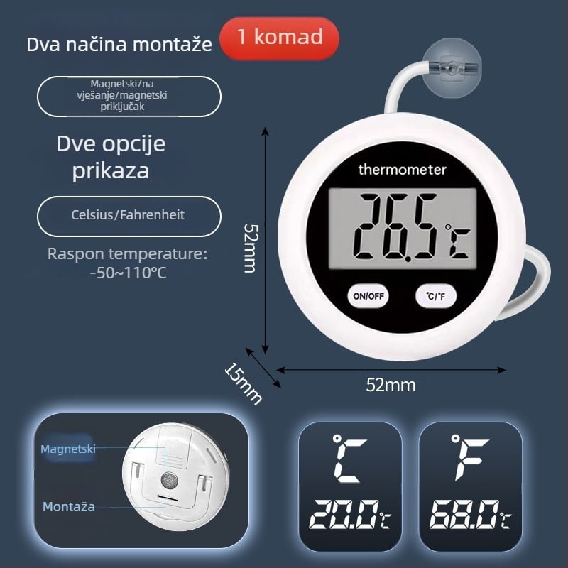 Akvarijski termometar visoke preciznosti s velikim zaslonom i kukom