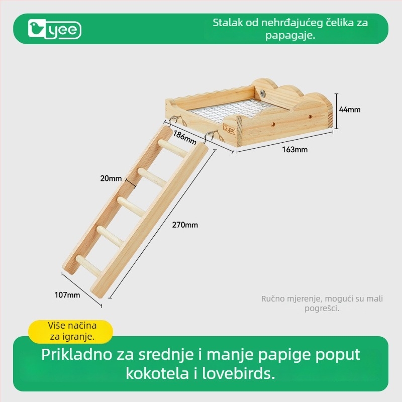Platforma za odmor papiga i penjačka ljestvica - drvena igračka za ptice Yee