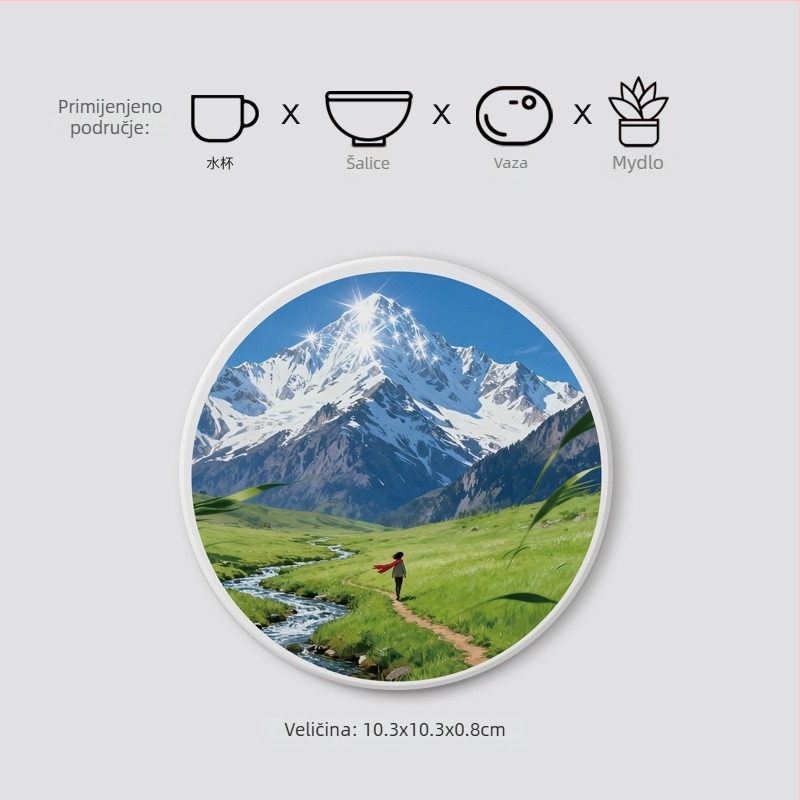 Dijatomitne podloške za čaše s pejzažnim motivom, kružne, upijajuće, brzo se suše, protuklizne, s prilagođenim logotipom