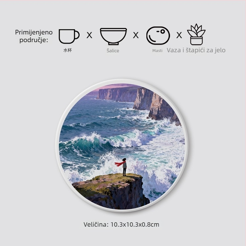 Dijatomitne podloške za čaše s pejzažnim motivom, kružne, upijajuće, brzo se suše, protuklizne, s prilagođenim logotipom