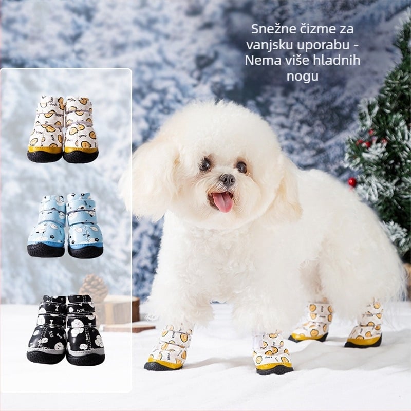 Pseće cipele – s flisom uložkom, debeli, protuklizne, otporne na habanje; gumena potplat; vodootporne i tople; crtani stil; univerzalna upotreba; Hippie Dog