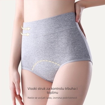 Ženske menstrualne gaćice s visokim strukom, prozračne, antibakterijske, brzo sušeće; glavni materijal 92,6% pamuk, podstava u području prepona 100% pamuk