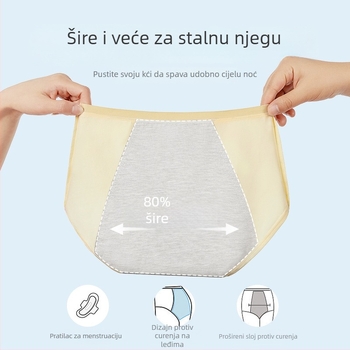 Djevojačke menstrualne gaćice – karikature print, glavna tkanina pamuk 46%, podstava prepona 5% spandeks, srednje visoki struk, za djevojke 13–18 godina