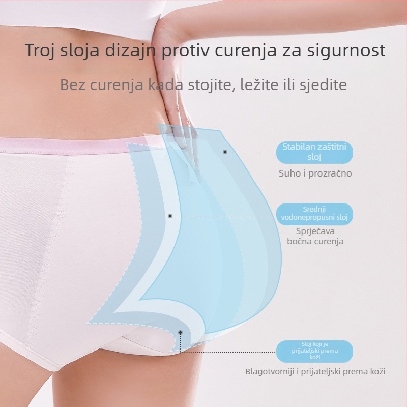 Djevojačke menstrualne gaćice – karikature print, glavna tkanina pamuk 46%, podstava prepona 5% spandeks, srednje visoki struk, za djevojke 13–18 godina