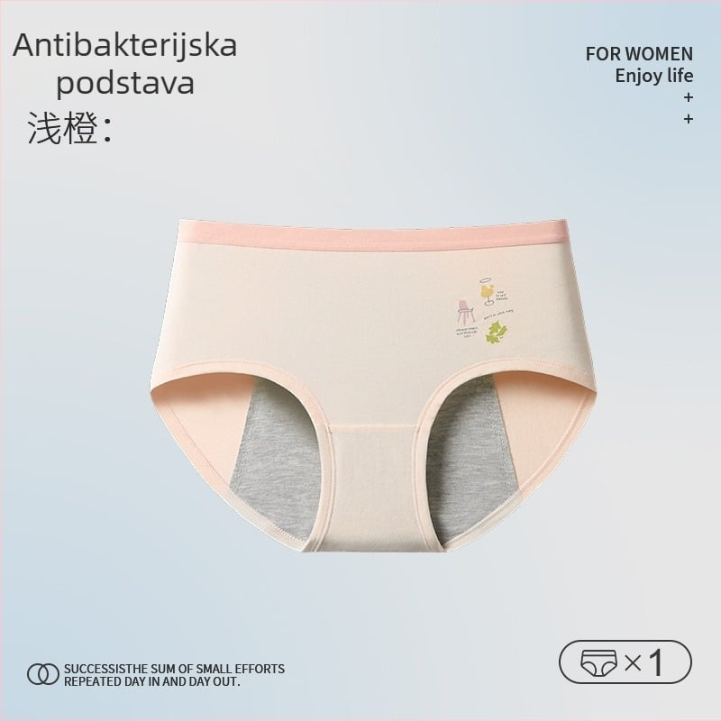 Djevojačke menstrualne gaćice – karikature print, glavna tkanina pamuk 46%, podstava prepona 5% spandeks, srednje visoki struk, za djevojke 13–18 godina
