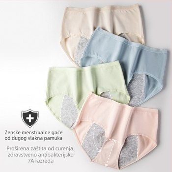 Ženske gaćice od 100% pamuka s produženim krokom, 60 kom., antibakterijske 7A, zaštita od curenja tijekom mjesečnica