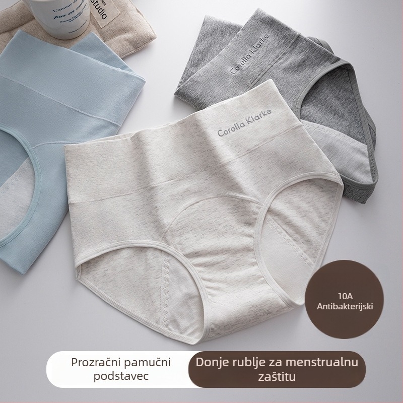 Pamukaste ženske gaćice s visokim strukom, prozračne i antibakterijske; glavni materijal: pamuk, podstava prepona 100% pamuk.