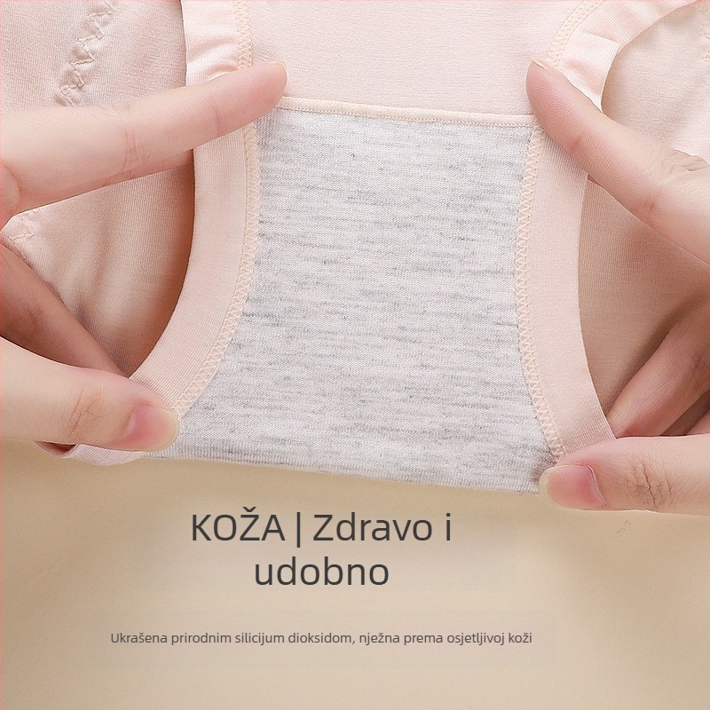 Ženske menstrualne gaćice od modala s zaštitom od propuštanja, srednji pojas, prozračne, upijajuće, koži prijateljske; podstava u području prepona od pamuka 92%, glavni materijal modal (regenerirana celulozna vlakna 90%)
