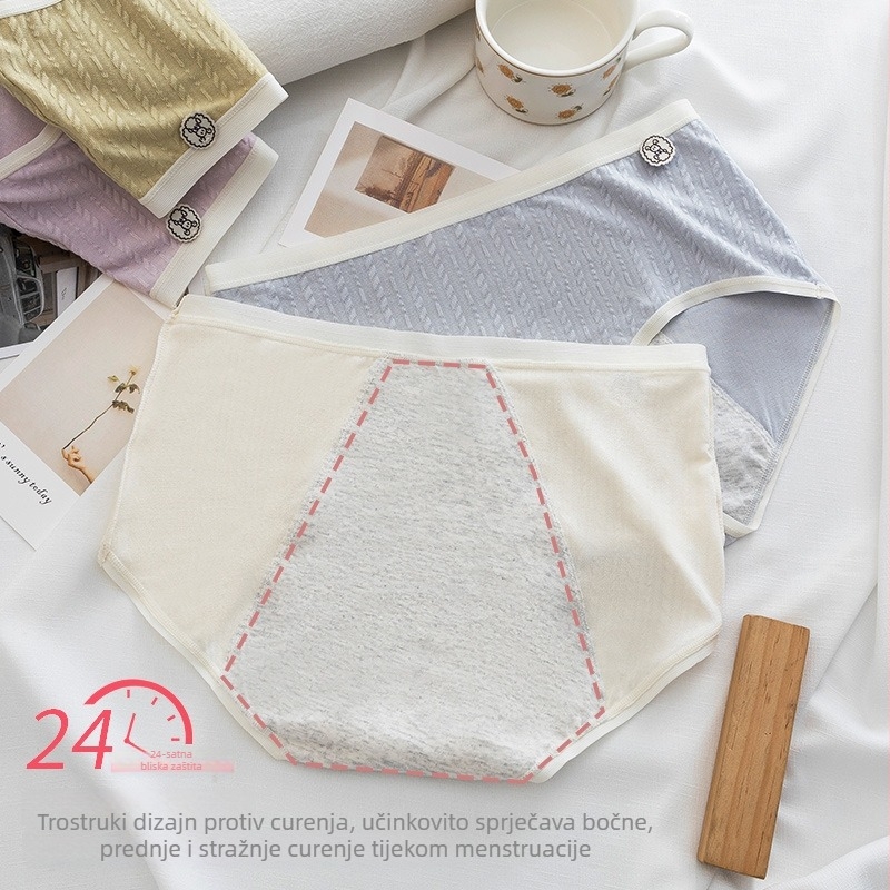 Bonas ženske menstrualne gaćice, antibakterijske, srednji struk, zaštita od curenja; glavni materijal: regenerirana celulozna vlakna 93,9%, podstava prepona 100% pamuk