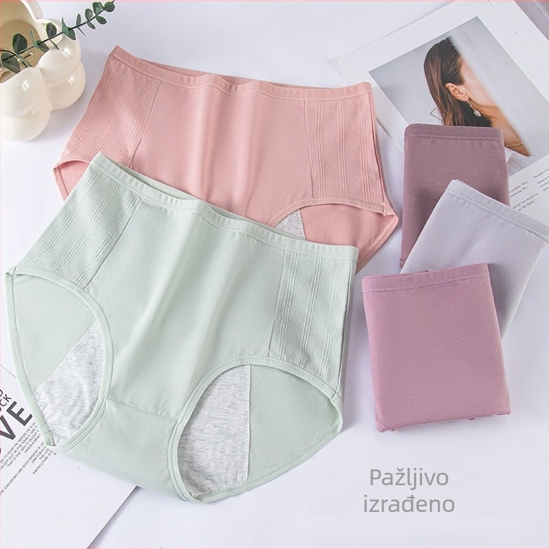 Ženske menstrualne gaćice s visokim strukom, vanjska tkanina 95% pamuk, klin 100% pamuk, fiziološka zaštita