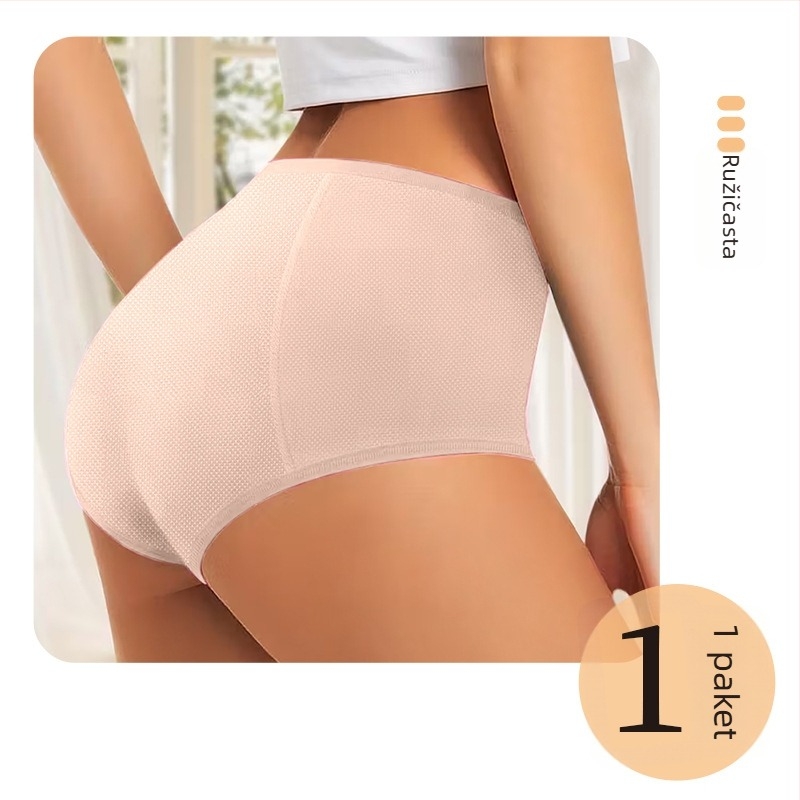 Ženske menstrualne gaćice, pleteni poliester (82%), srednji porast struka, prozračne, otporne na curenje, bezšivne, pamuk podstava.