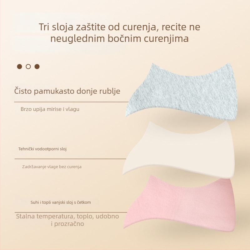 Ženske menstrualne gaćice sa srednje visokim strukom, zaštita od curenja ispred i straga, glavni materijal najlon, podstava pamuk