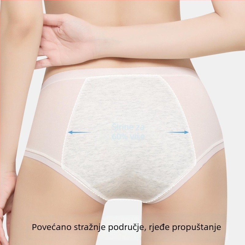 Ženske menstrualne gaćice od pamuka, antibakterijske, bez zatezanja, produljen srednji dio struka, zaštita od curenja