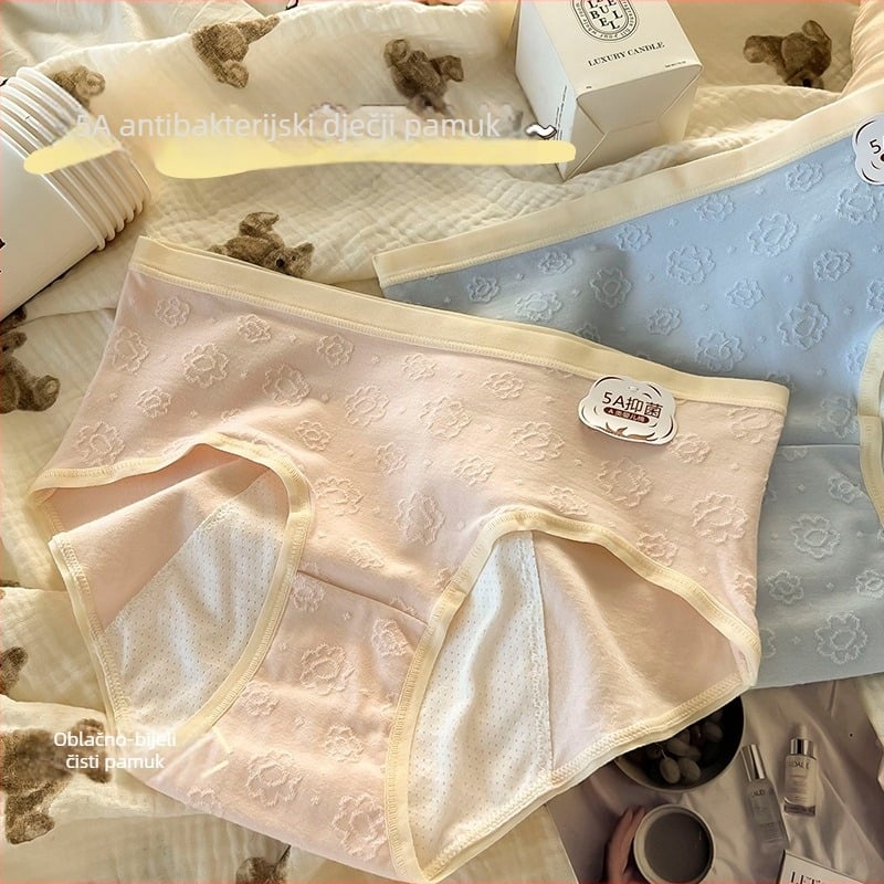 Ženske menstrualne gaćice, srednja visina struka, glavna tkanina 95% pamuk, međupodlaga 100% pamuk; stil: briefs; funkcija: fiziologija.