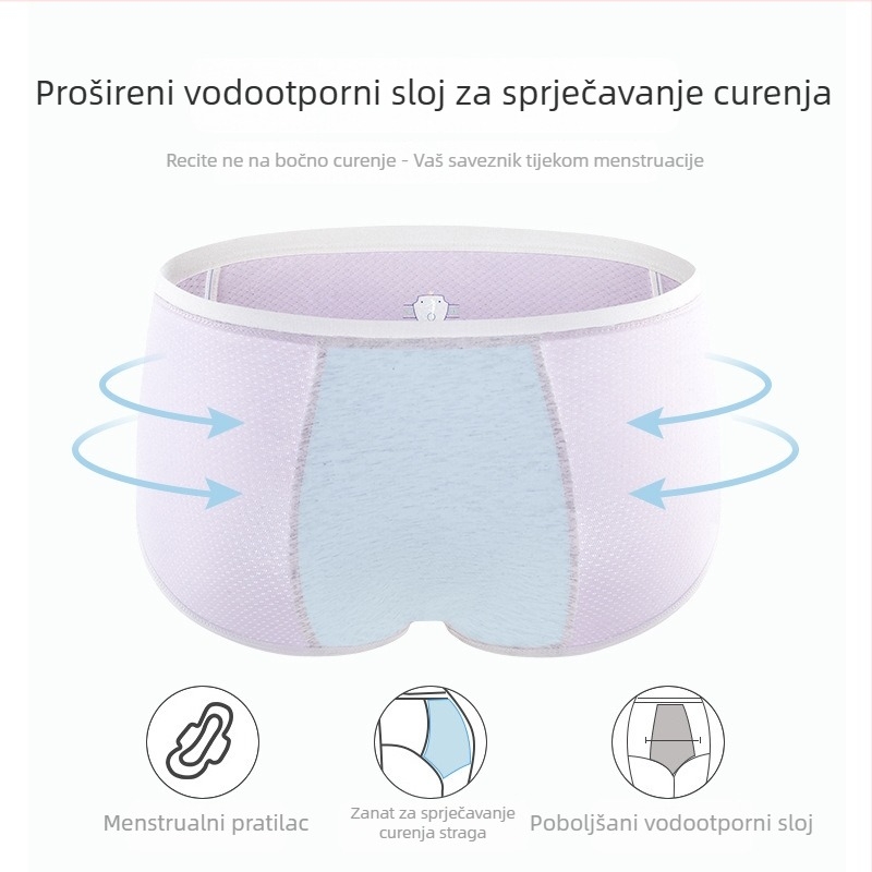 Ženske menstrualne gaćice, antibakterijske i otporne na curenje, Modal vlakno 46%, podstava od pamuka 75%, bešavne