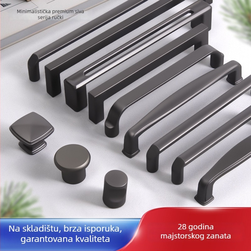 Drška za vrata ormarića, moderni minimalistički stil, lukastog oblika, cinkova legura, površinska ugradnja, za garderobu