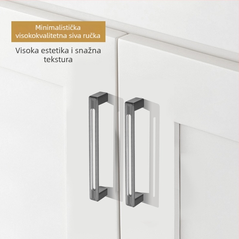 Drška za vrata ormarića, moderni minimalistički stil, lukastog oblika, cinkova legura, površinska ugradnja, za garderobu