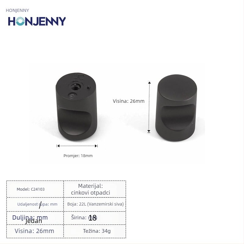 Drška za vrata ormarića, moderni minimalistički stil, lukastog oblika, cinkova legura, površinska ugradnja, za garderobu