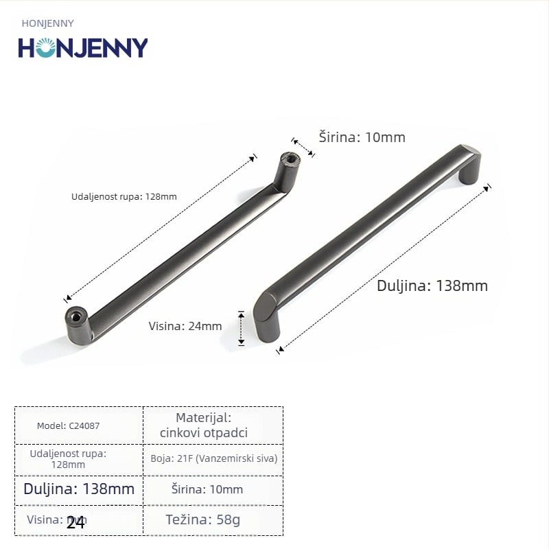 Drška za vrata ormarića, moderni minimalistički stil, lukastog oblika, cinkova legura, površinska ugradnja, za garderobu