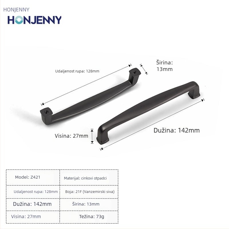 Drška za vrata ormarića, moderni minimalistički stil, lukastog oblika, cinkova legura, površinska ugradnja, za garderobu
