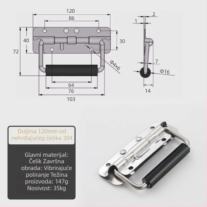 Beronsel 304 nehrđajući čelik – kutija ručka za povlačenje, sklopa, kromirana