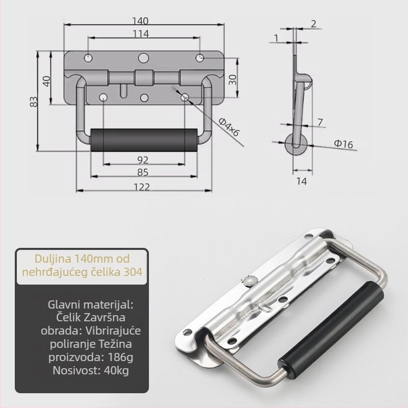 Beronsel 304 nehrđajući čelik – kutija ručka za povlačenje, sklopa, kromirana