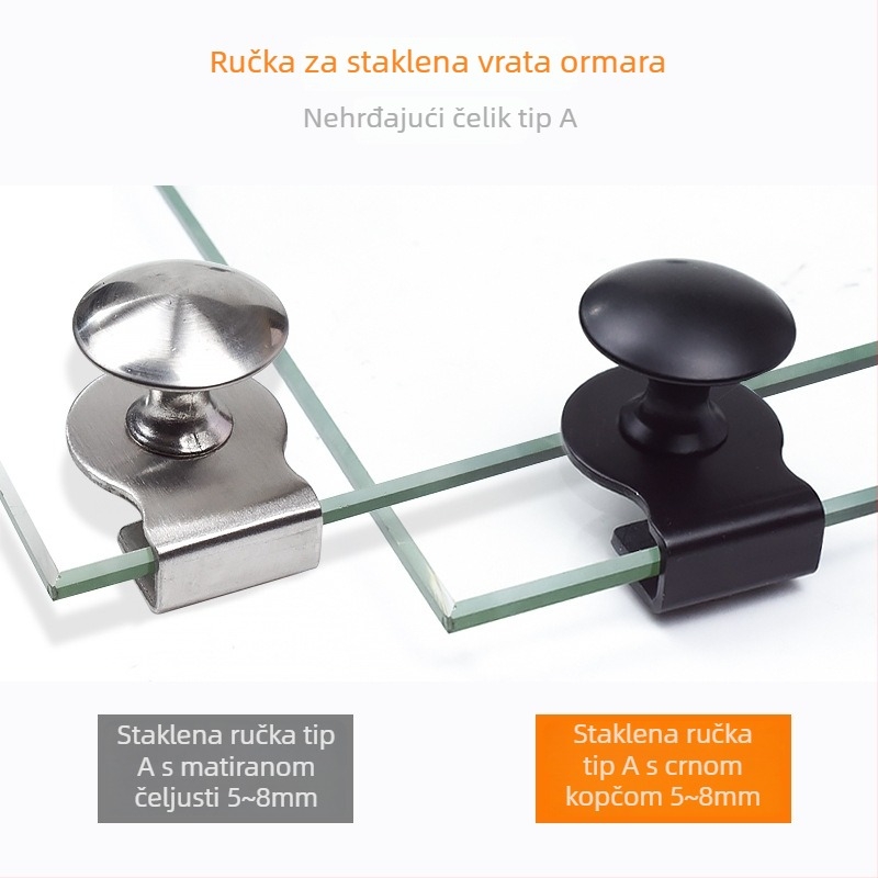 Čelična ručka za staklena vrata staklenog ormara, nehrđajući čelik, crna završna obloga s blagim brušenjem, moderan minimalistički stil