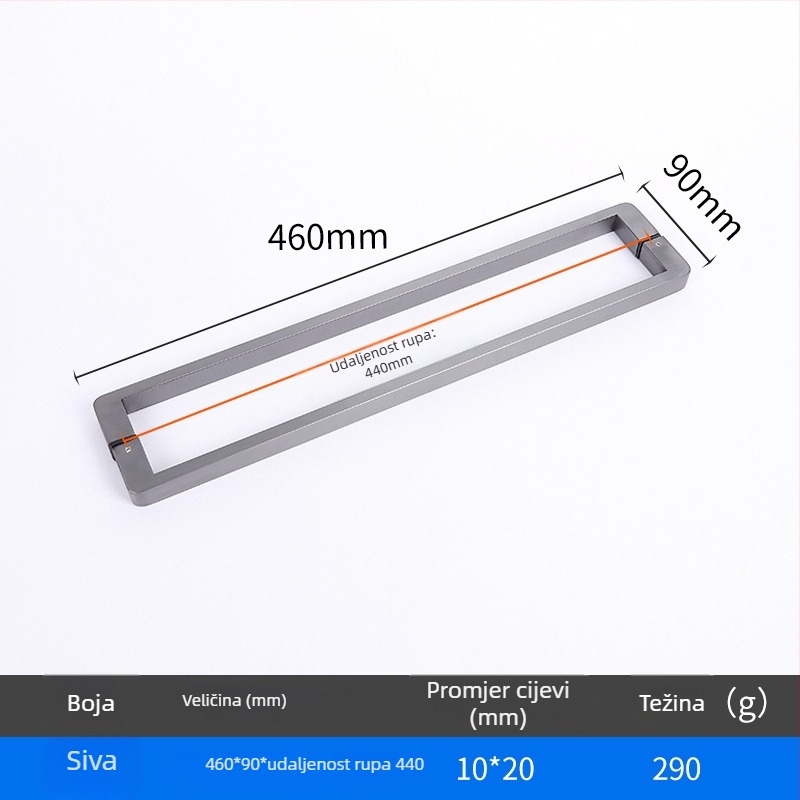 Drška za tuš prostor za staklena vrata, nehrđajući čelik, 1020 minimalistički model, kvadratna cijev, moderni stil