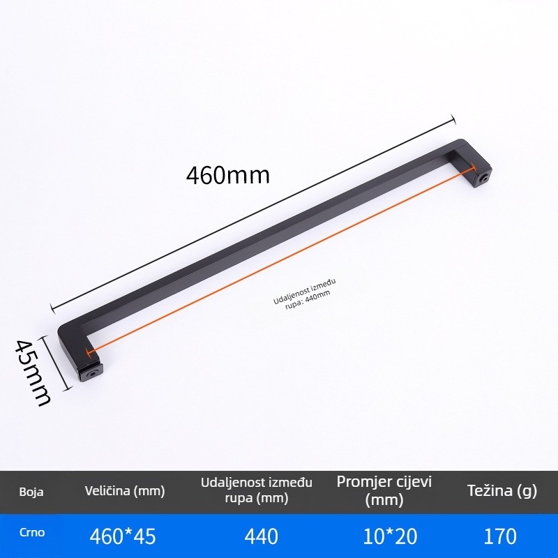 Drška za tuš prostor za staklena vrata, nehrđajući čelik, 1020 minimalistički model, kvadratna cijev, moderni stil